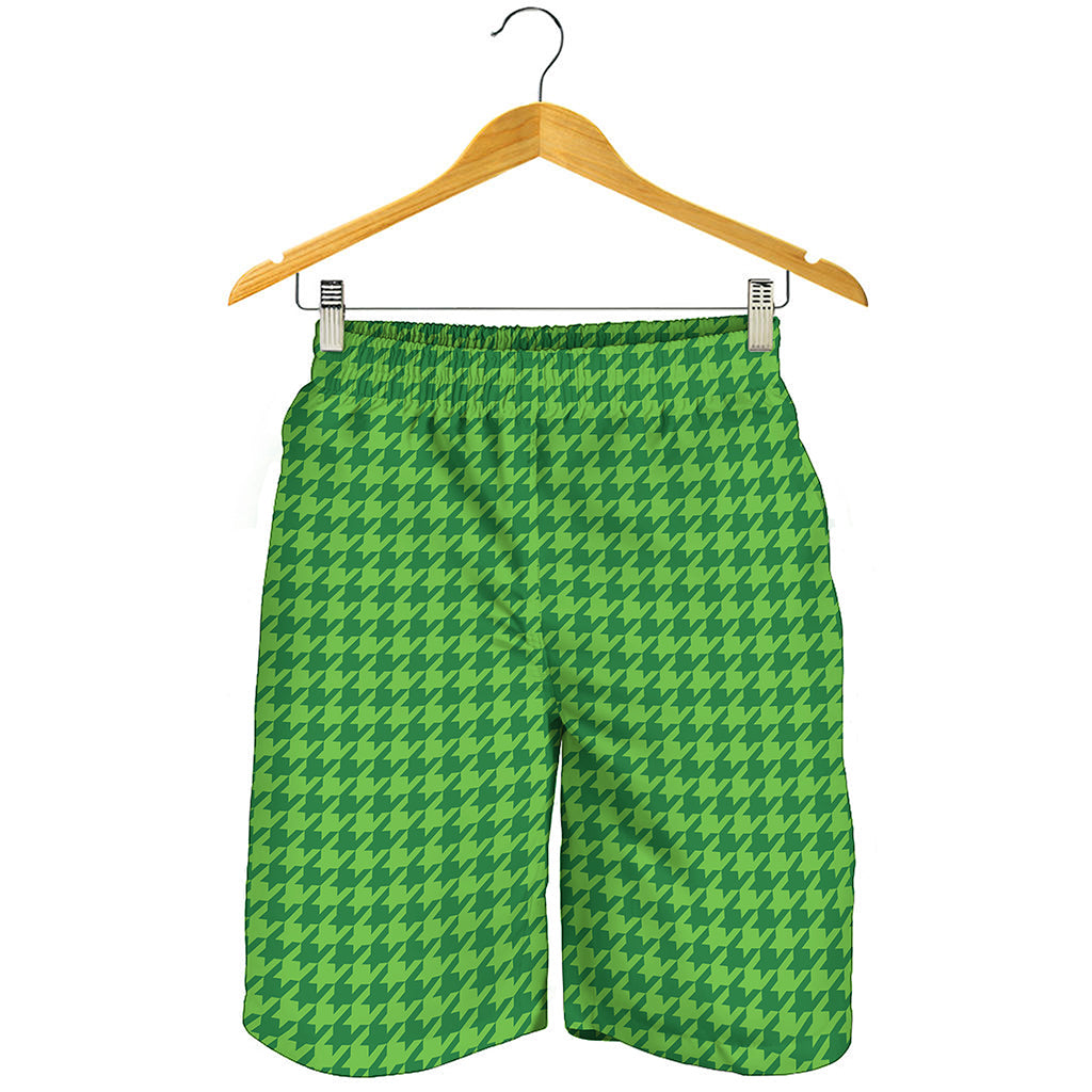 Green Houndstooth Pattern Print Men's Shorts