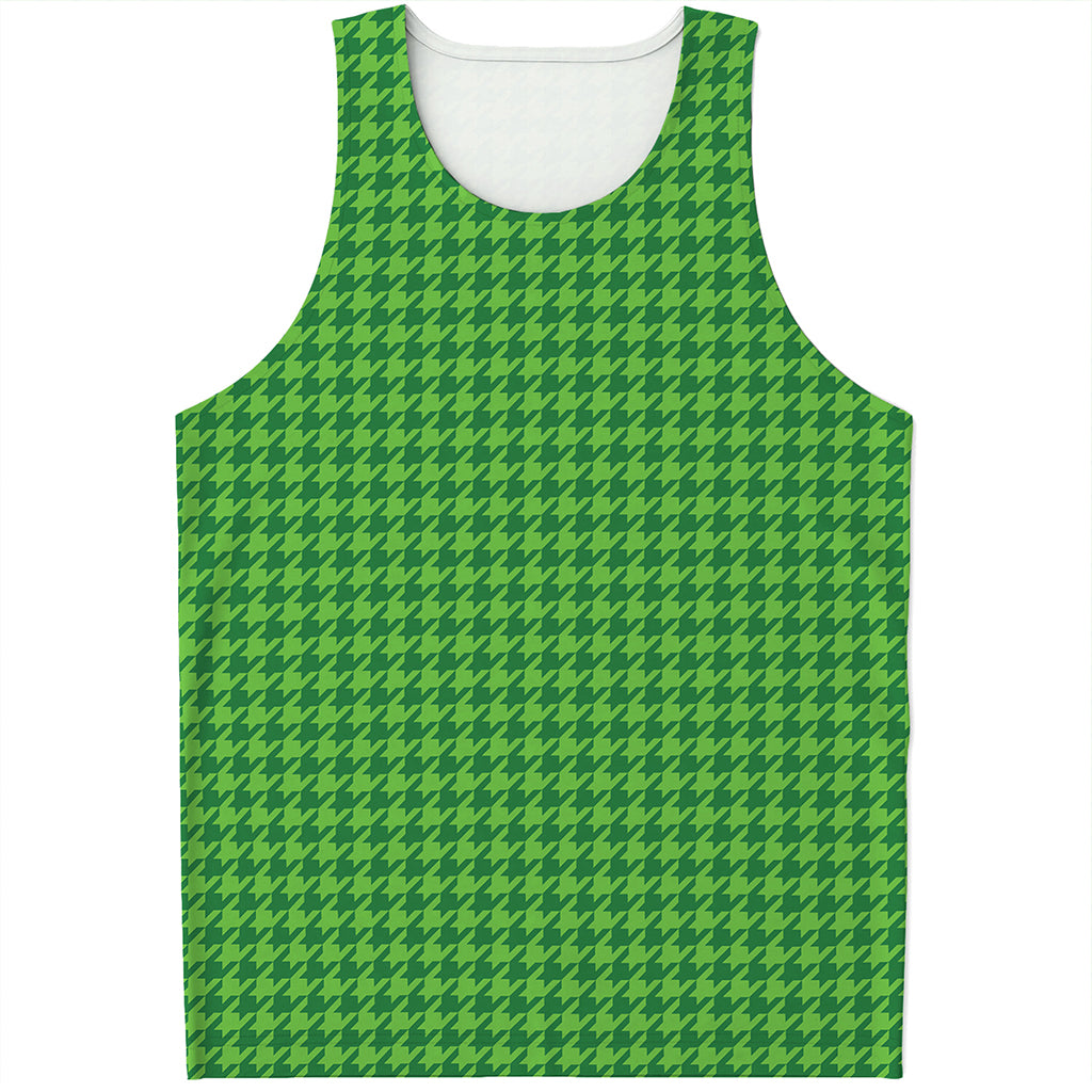 Green Houndstooth Pattern Print Men's Tank Top