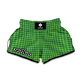 Green Houndstooth Pattern Print Muay Thai Boxing Shorts