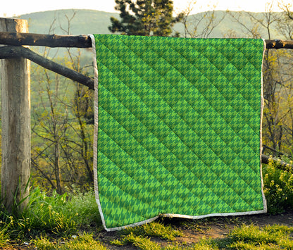 Green Houndstooth Pattern Print Quilt
