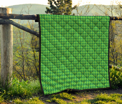 Green Houndstooth Pattern Print Quilt