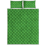 Green Houndstooth Pattern Print Quilt Bed Set