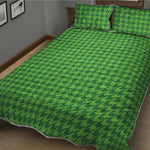 Green Houndstooth Pattern Print Quilt Bed Set