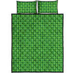 Green Houndstooth Pattern Print Quilt Bed Set