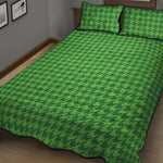 Green Houndstooth Pattern Print Quilt Bed Set