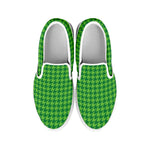 Green Houndstooth Pattern Print White Slip On Shoes