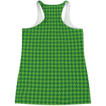 Green Houndstooth Pattern Print Women's Racerback Tank Top