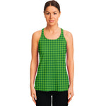 Green Houndstooth Pattern Print Women's Racerback Tank Top