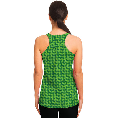 Green Houndstooth Pattern Print Women's Racerback Tank Top