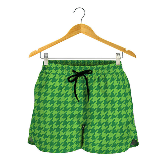 Green Houndstooth Pattern Print Women's Shorts
