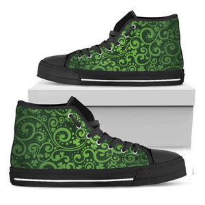 Green Irish Saint Patrick's Day Print Black High Top Shoes