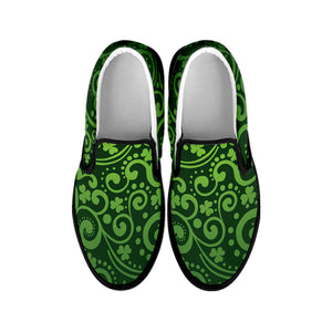 Green Irish Saint Patrick's Day Print Black Slip On Shoes