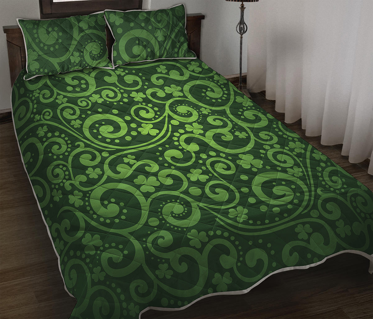 Green Irish Saint Patrick's Day Print Quilt Bed Set