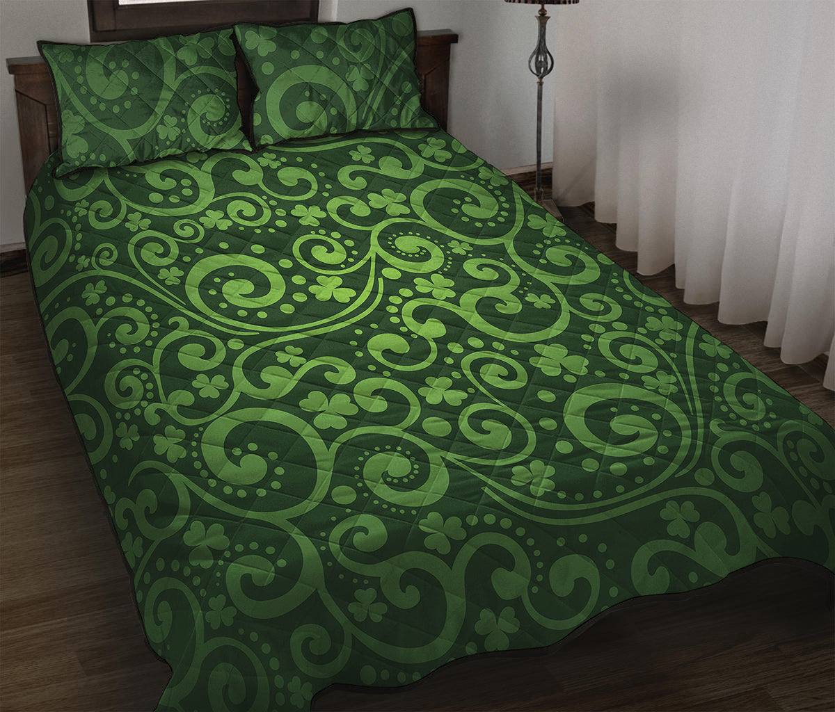 Green Irish Saint Patrick's Day Print Quilt Bed Set
