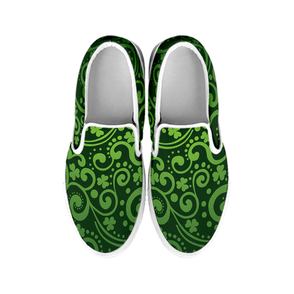 Green Irish Saint Patrick's Day Print White Slip On Shoes