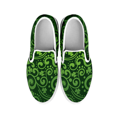 Green Irish Saint Patrick's Day Print White Slip On Shoes