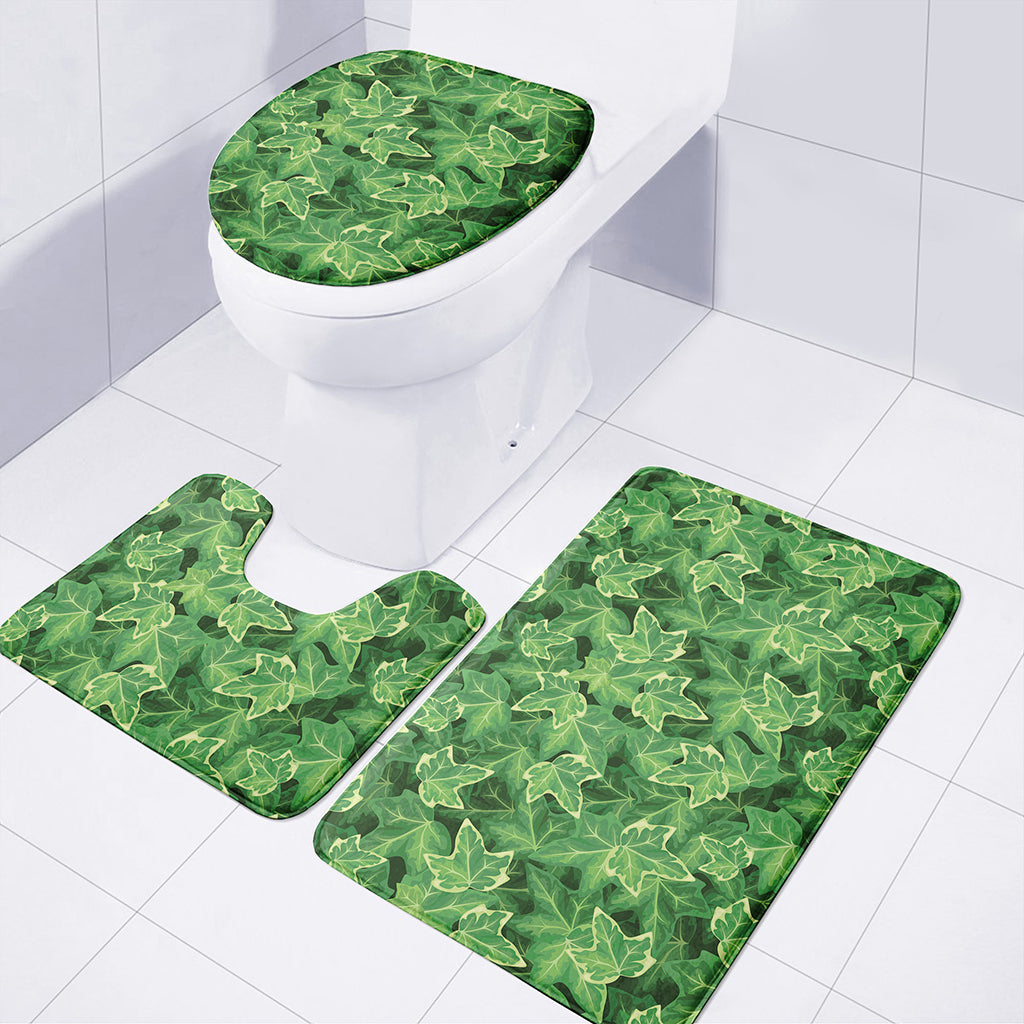 Green Ivy Leaf Pattern Print 3 Piece Bath Mat Set