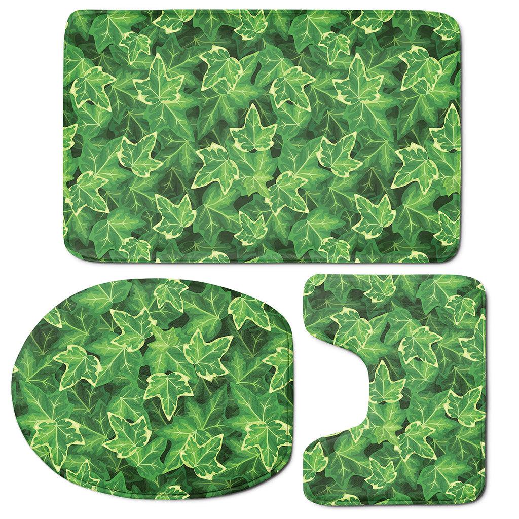 Green Ivy Leaf Pattern Print 3 Piece Bath Mat Set