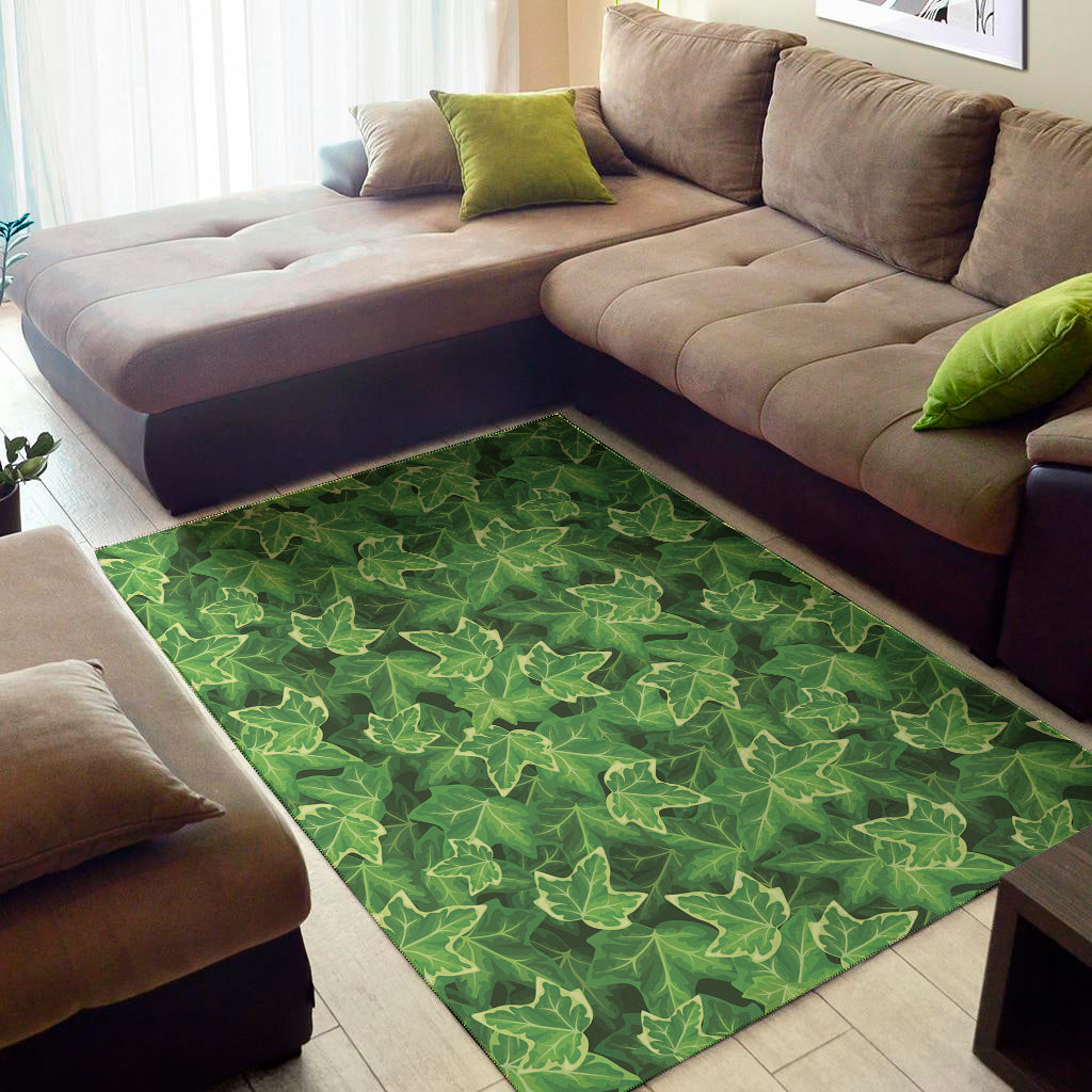 Green Ivy Leaf Pattern Print Area Rug