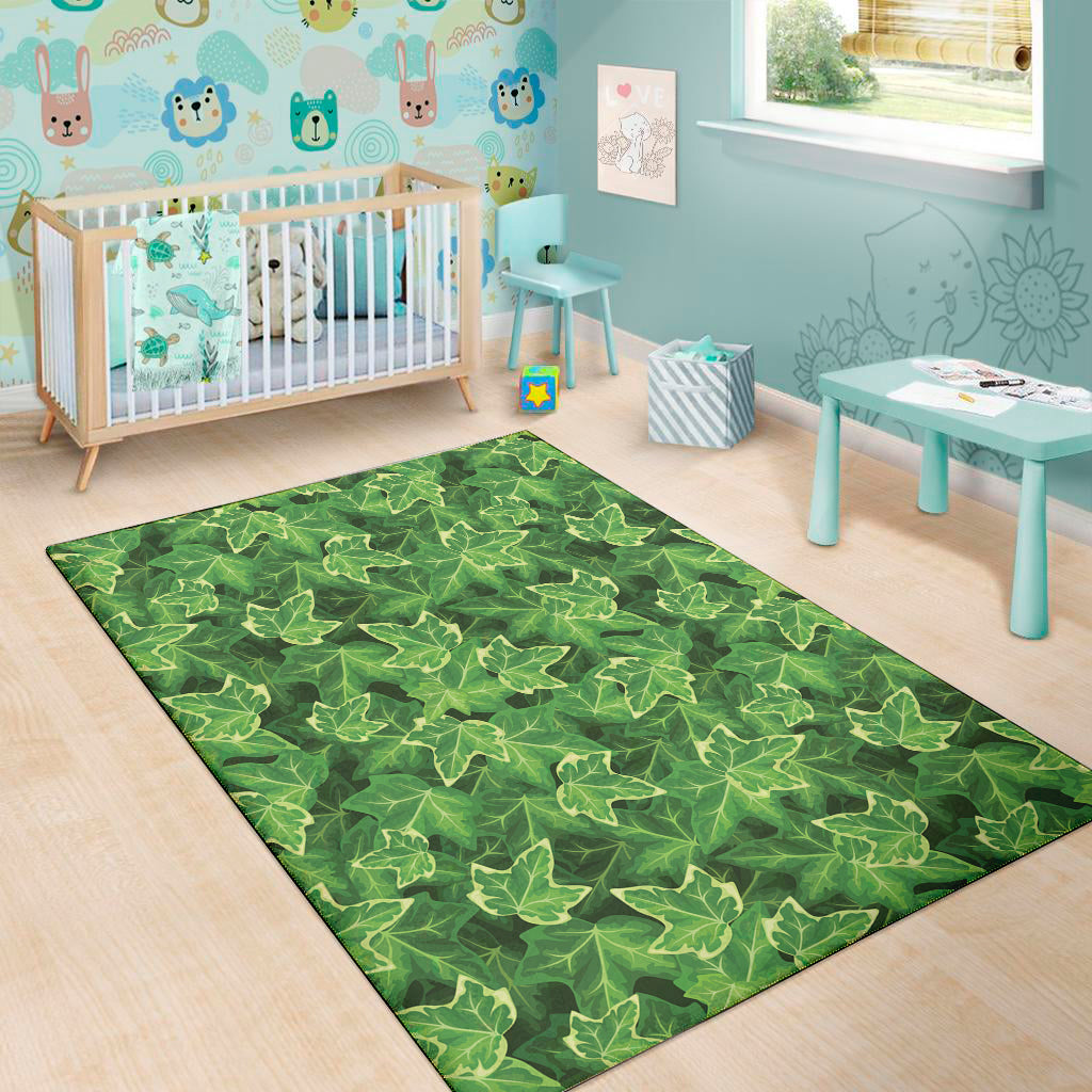 Green Ivy Leaf Pattern Print Area Rug