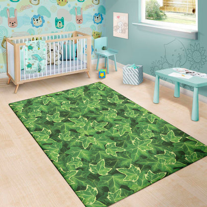 Green Ivy Leaf Pattern Print Area Rug