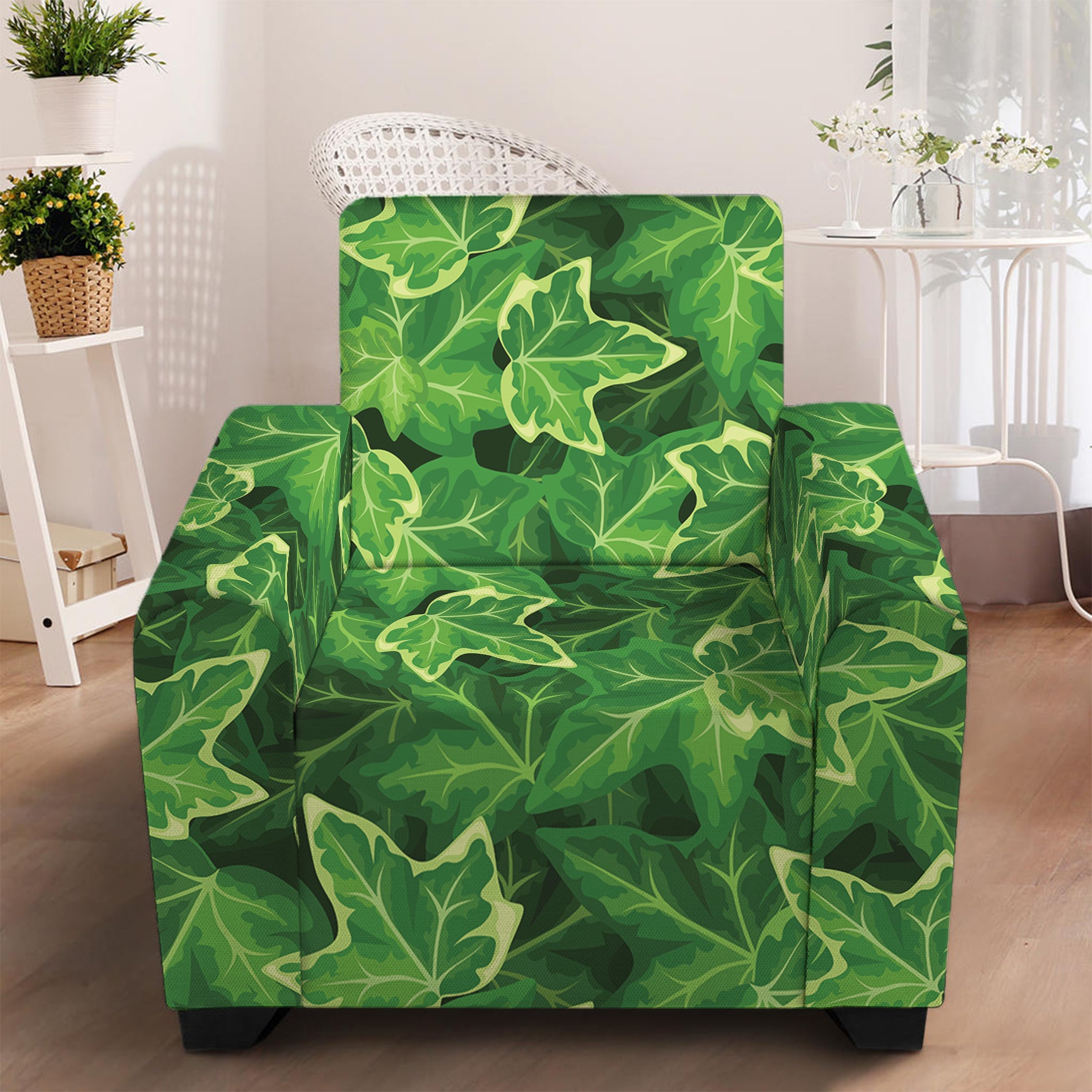 Green Ivy Leaf Pattern Print Armchair Slipcover