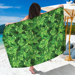 Green Ivy Leaf Pattern Print Beach Sarong Wrap