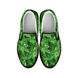 Green Ivy Leaf Pattern Print Black Slip On Shoes