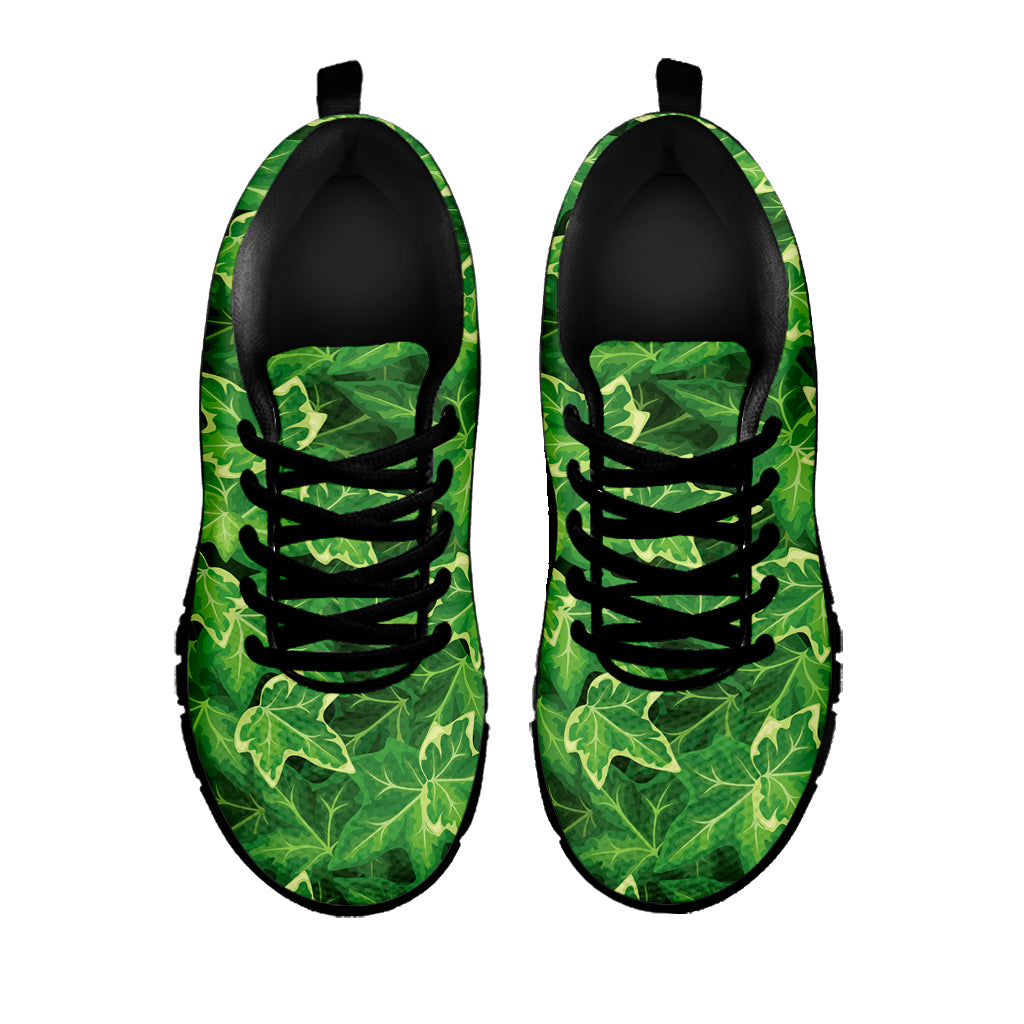 Green Ivy Leaf Pattern Print Black Sneakers