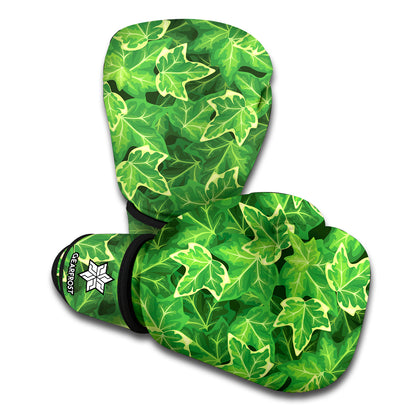 Green Ivy Leaf Pattern Print Boxing Gloves