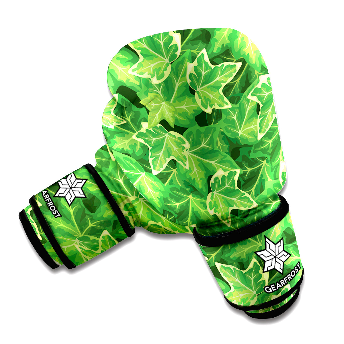 Green Ivy Leaf Pattern Print Boxing Gloves