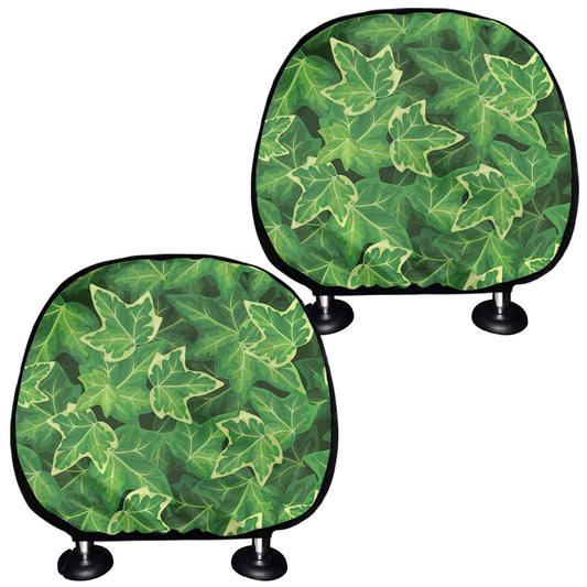Green Ivy Leaf Pattern Print Car Headrest Covers