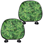 Green Ivy Leaf Pattern Print Car Headrest Covers