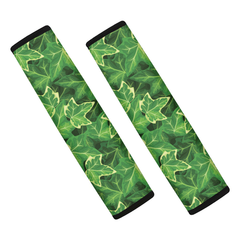 Green Ivy Leaf Pattern Print Car Seat Belt Covers