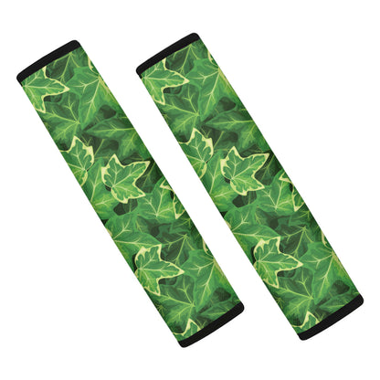 Green Ivy Leaf Pattern Print Car Seat Belt Covers