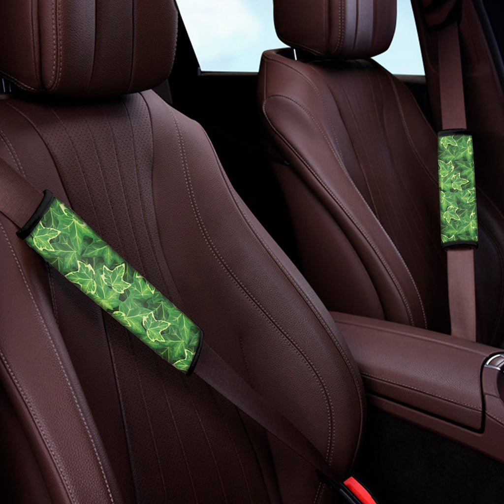 Green Ivy Leaf Pattern Print Car Seat Belt Covers