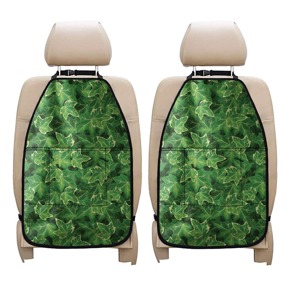 Green Ivy Leaf Pattern Print Car Seat Organizers
