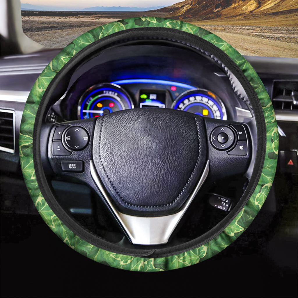 Green Ivy Leaf Pattern Print Car Steering Wheel Cover
