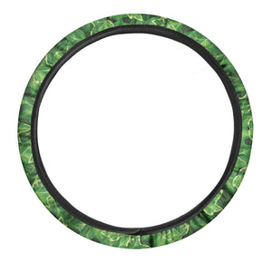 Green Ivy Leaf Pattern Print Car Steering Wheel Cover