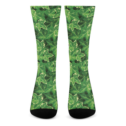 Green Ivy Leaf Pattern Print Crew Socks