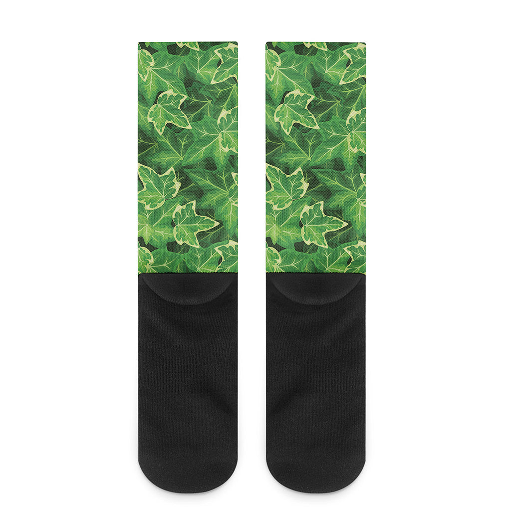 Green Ivy Leaf Pattern Print Crew Socks
