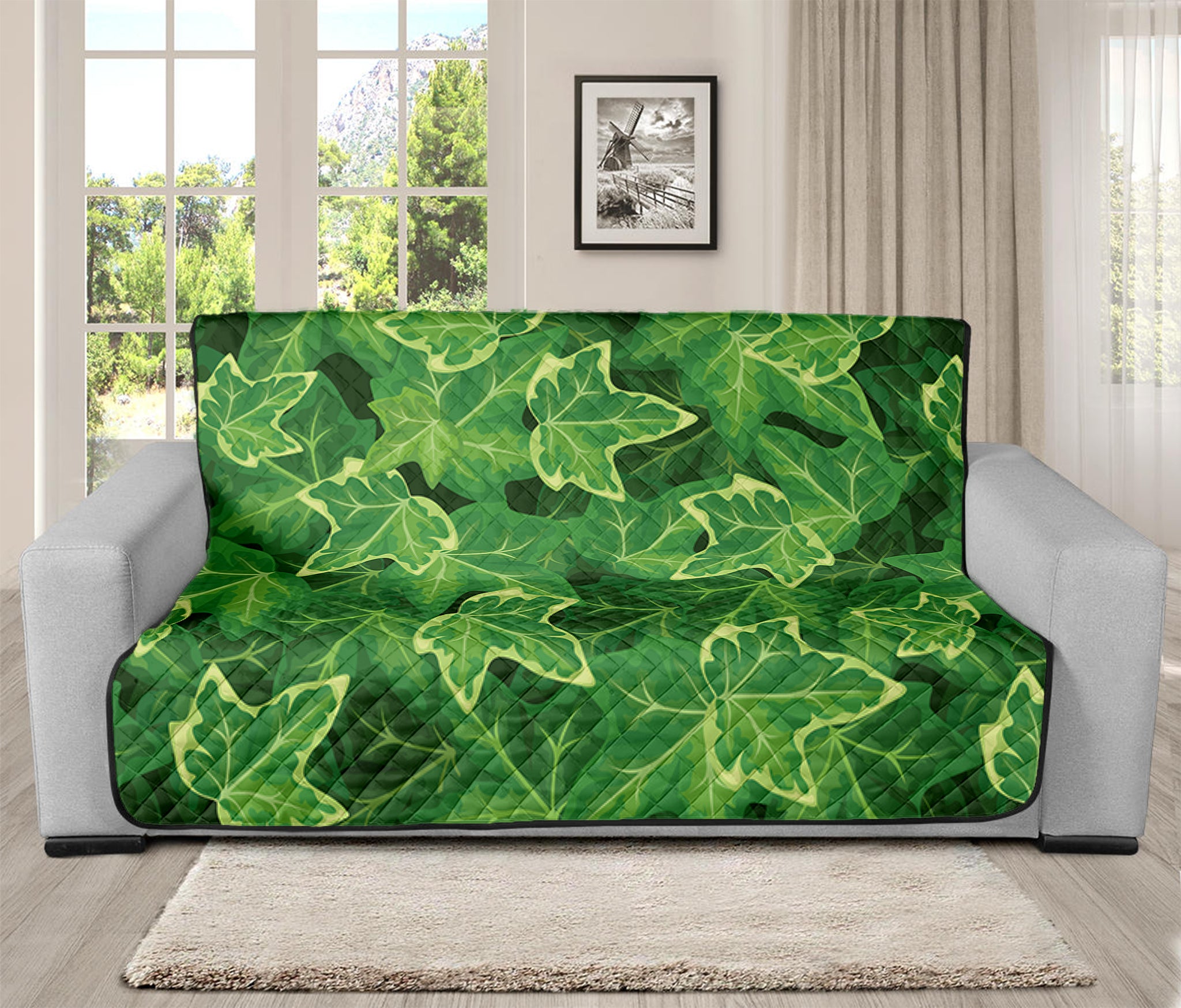 Green Ivy Leaf Pattern Print Futon Protector