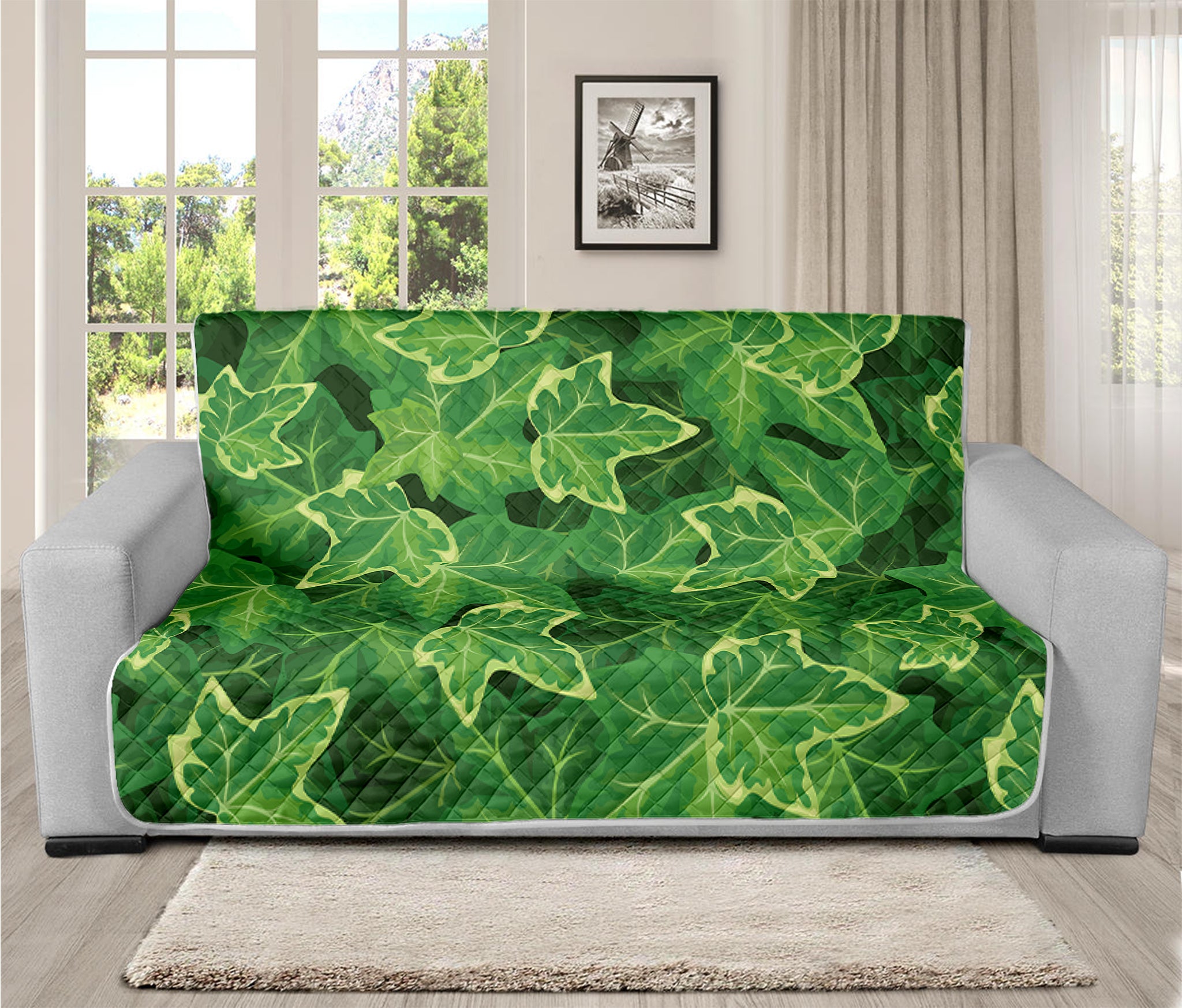 Green Ivy Leaf Pattern Print Futon Protector