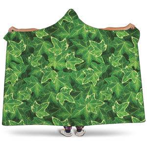 Green Ivy Leaf Pattern Print Hooded Blanket