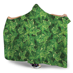 Green Ivy Leaf Pattern Print Hooded Blanket