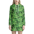 Green Ivy Leaf Pattern Print Pullover Hoodie Dress