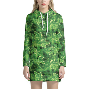 Green Ivy Leaf Pattern Print Hoodie Dress