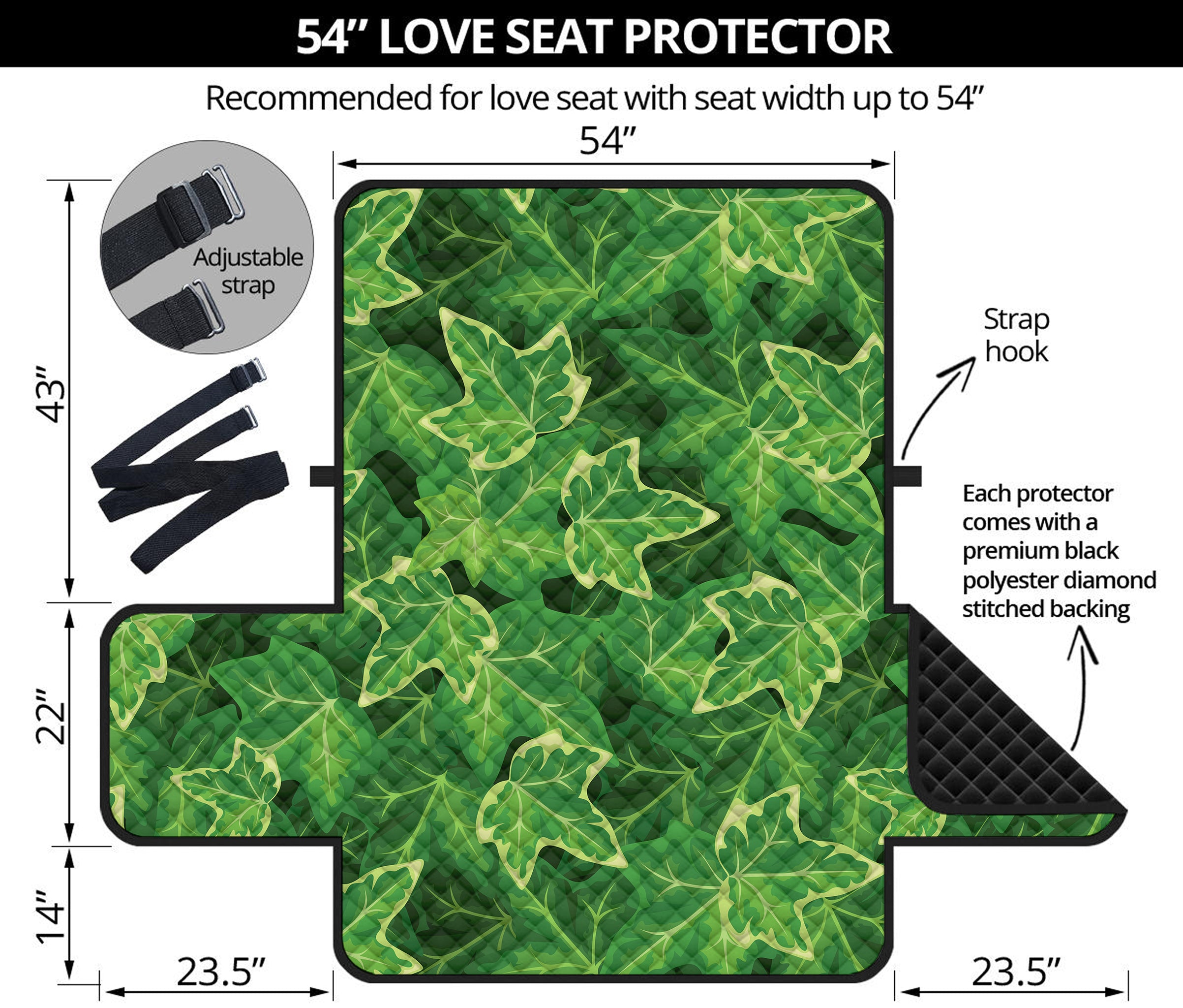 Green Ivy Leaf Pattern Print Loveseat Protector