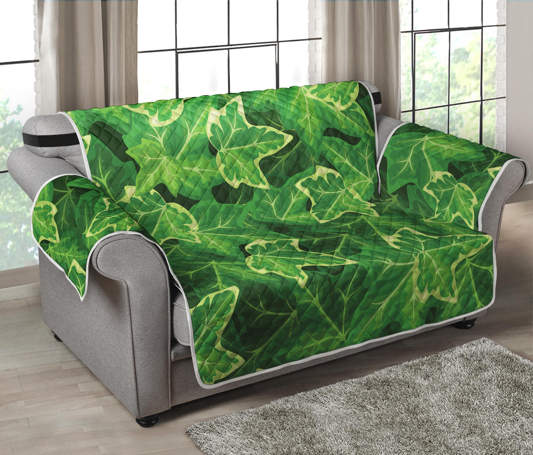 Green Ivy Leaf Pattern Print Loveseat Protector