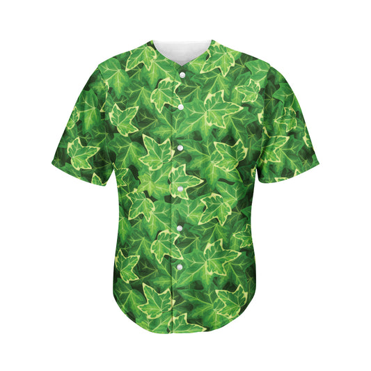 Green Ivy Leaf Pattern Print Men's Baseball Jersey